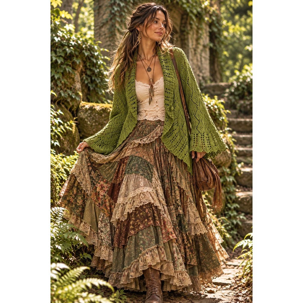 Original Anthropologie Cardigan 1X Green Pointelle Knit Forest Fairy Bell Sleeve